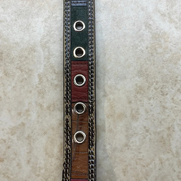 Fossil Women’s Belt Patchwork Color Block Genuine Leather Silver Buckle Size M - Picture 7 of 16